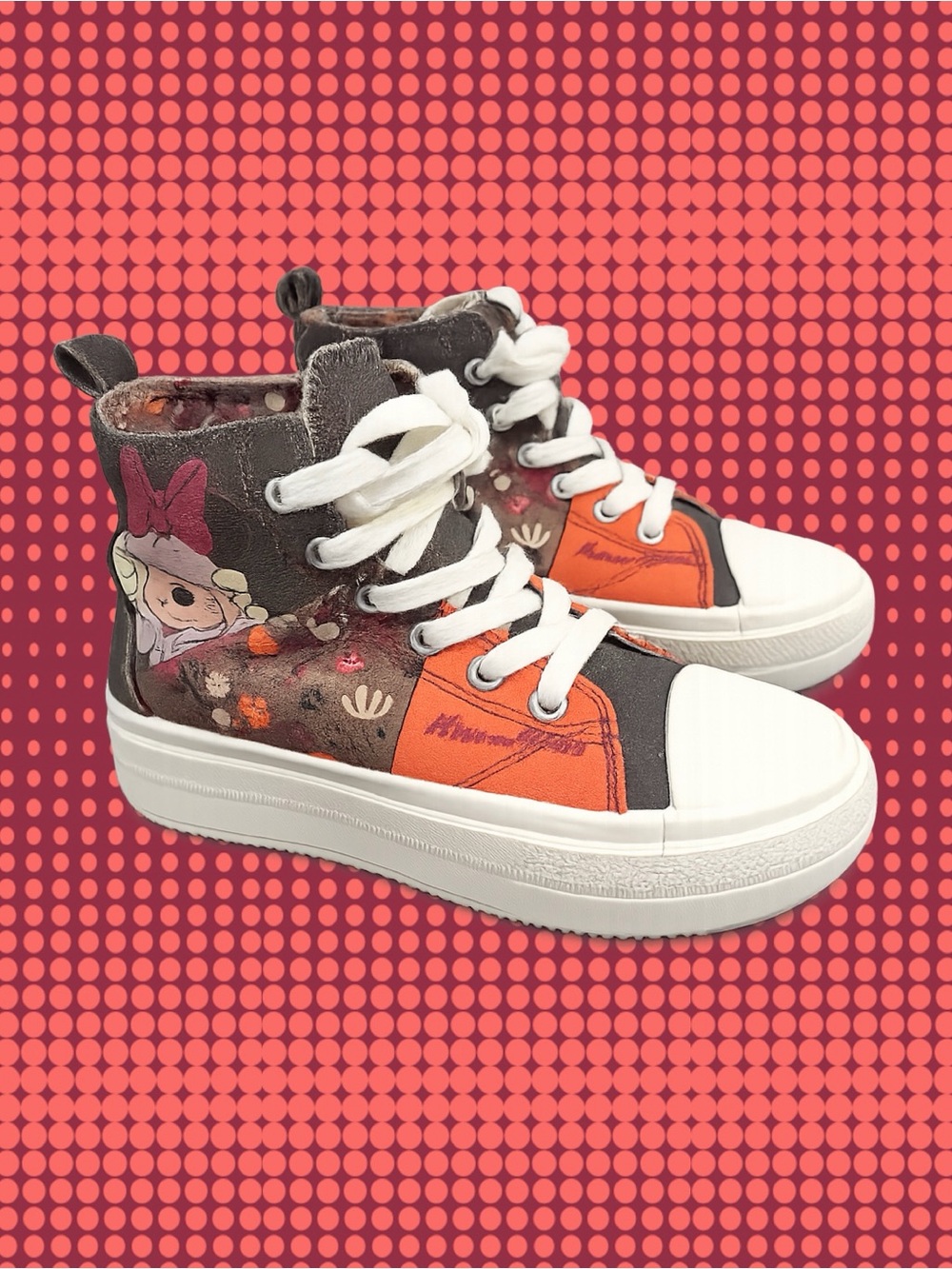 Disney Minnie Mouse Girls High Top Sneakers Floral Print Gray Orange Size 2
